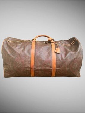 Etro Milano XL Paisley Leather Weekender Travel Duffel Italy vintage